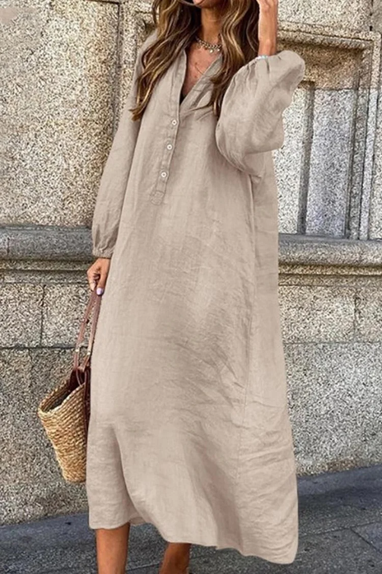 Damklänning V-hals Avslappnad Bomull-1