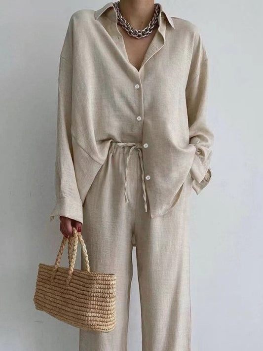 Damer Blus och Bredbyxor Avslappnad Bomull Polyester 1
