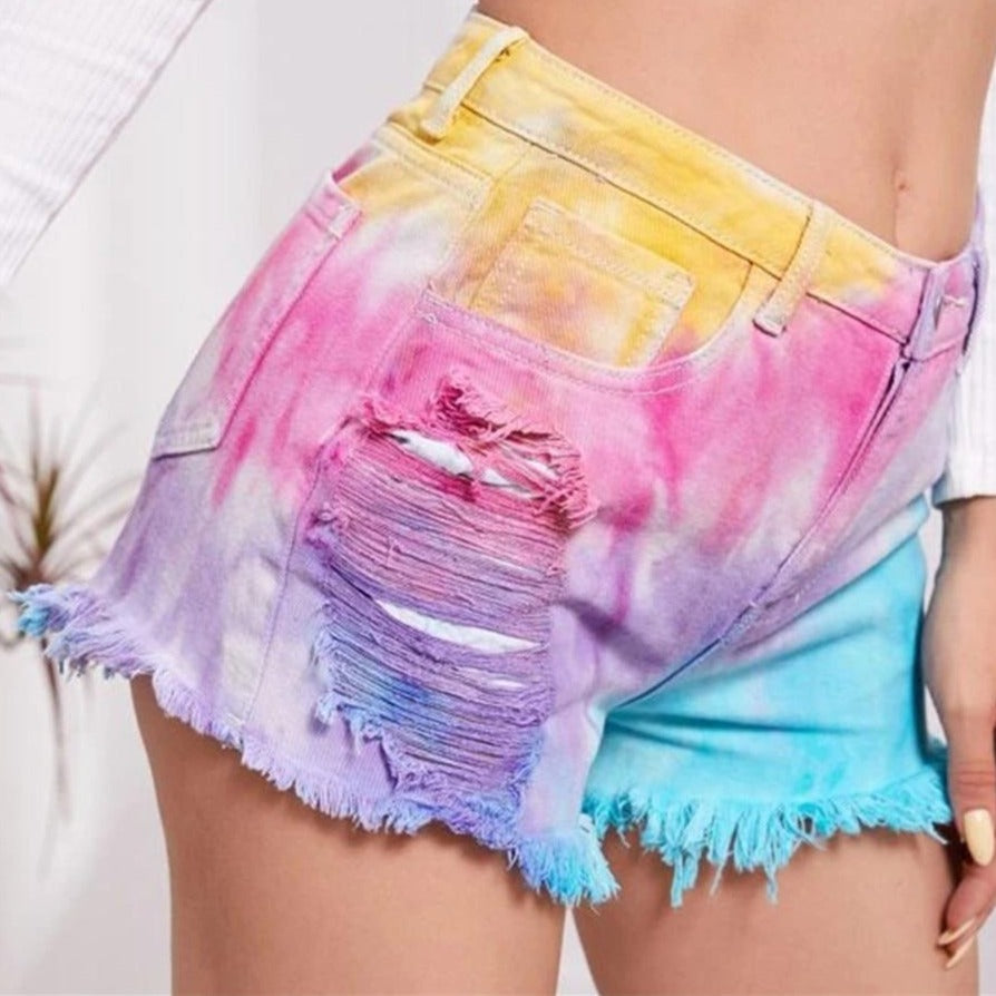 Dam Shorts Färgglada Fransar i Bomull Reguljär Passform-3