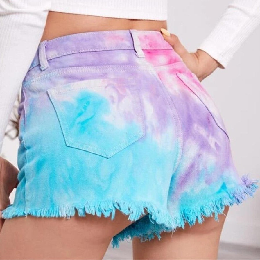 Dam Shorts Färgglada Fransar i Bomull Reguljär Passform-2