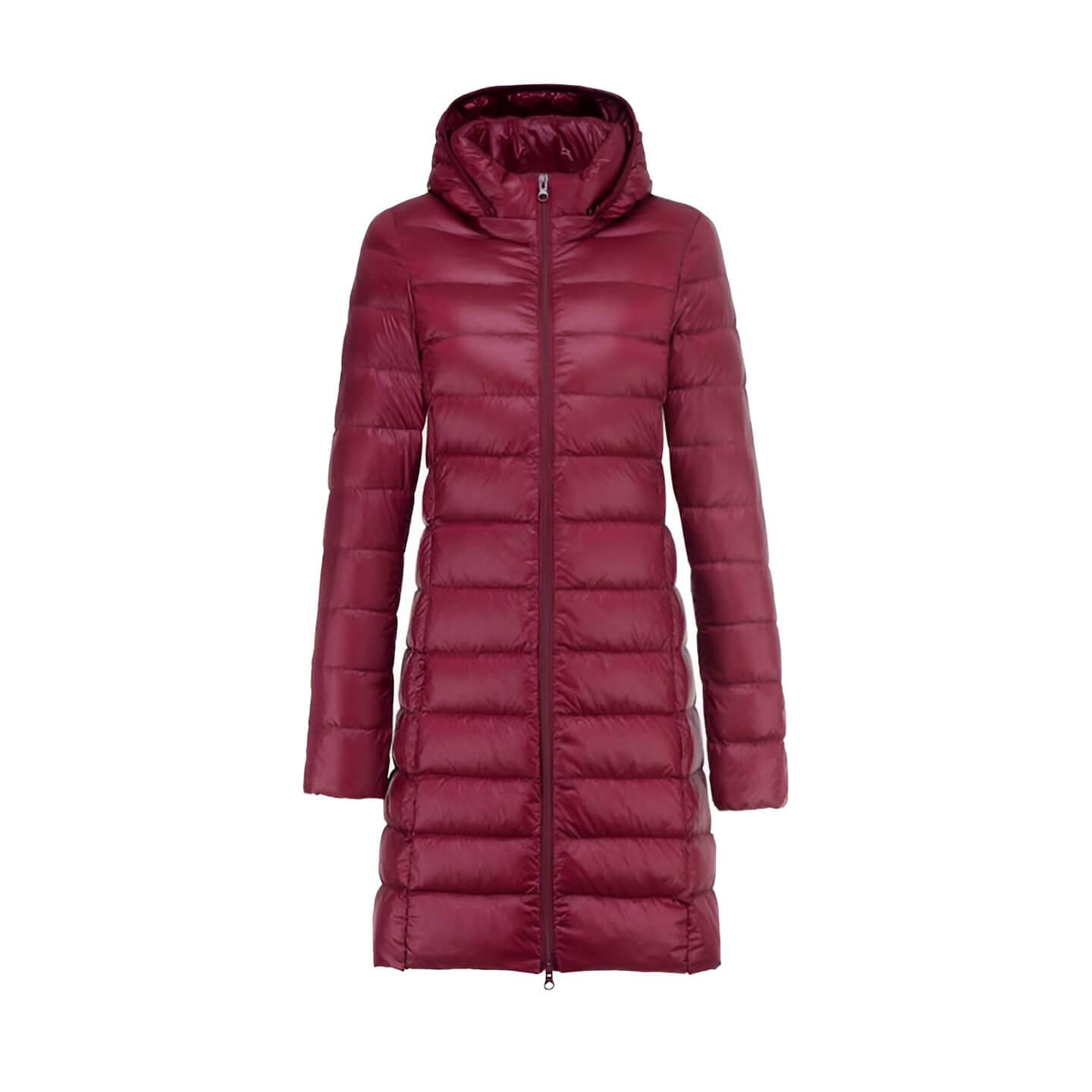 Lång Vinterjacka Dam Med Huva Modern Polyester Design-3