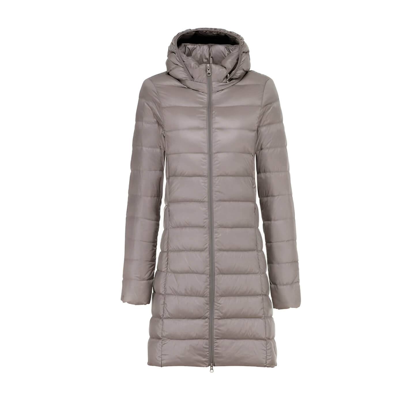 Lång Vinterjacka Dam Med Huva Modern Polyester Design-5