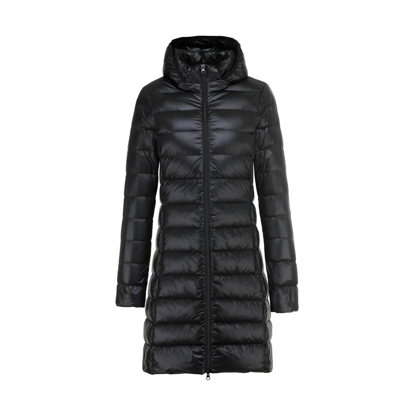 Lång Vinterjacka Dam Med Huva Modern Polyester Design-2