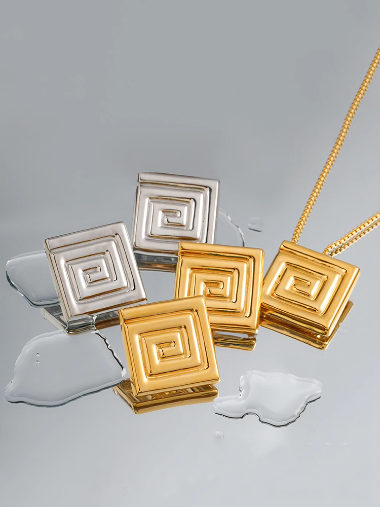 Dam Fyrkantiga Geometriska Örhängen Silver Minimalistisk Design-4