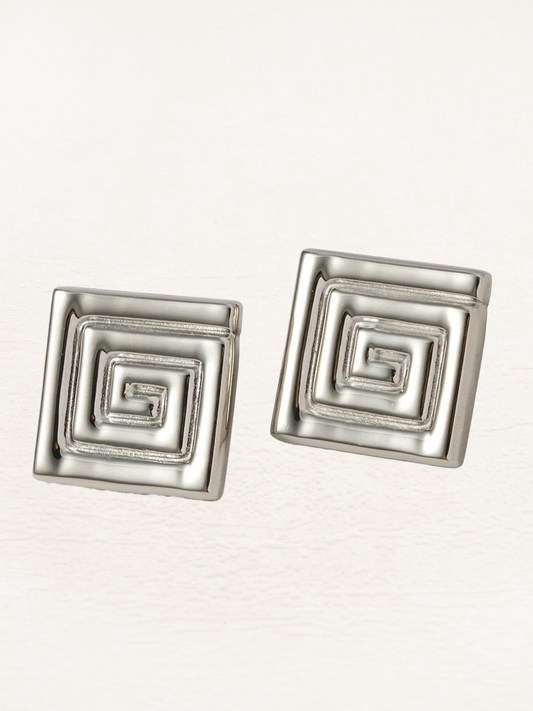 Dam Fyrkantiga Geometriska ĂrhĂ€ngen Silver Minimalistisk Design-1