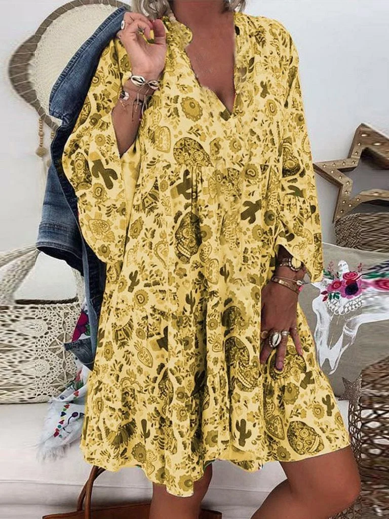 Dam MIDI-klänning med 3/4 ärmar och v-ringning i andningsbart tyg - Fina dam klänningar-3