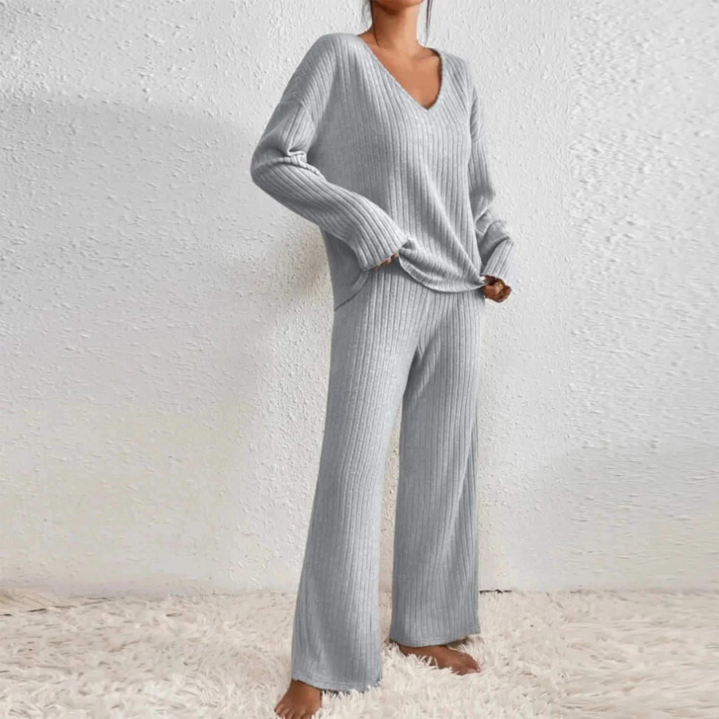 Variant image for Dam Loungewear Set Ribbad Stickad Mjuk Kvalitet-31
