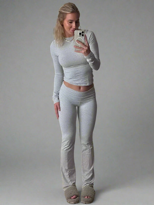 Tvådelat Set Dam Långärmad Topp och Byxor Bomull-1