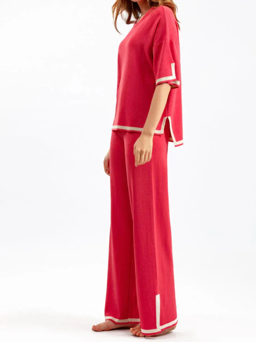 Variant image for Dam Set Kort Ärmskjorta Vida Byxor Stretchmaterial-25