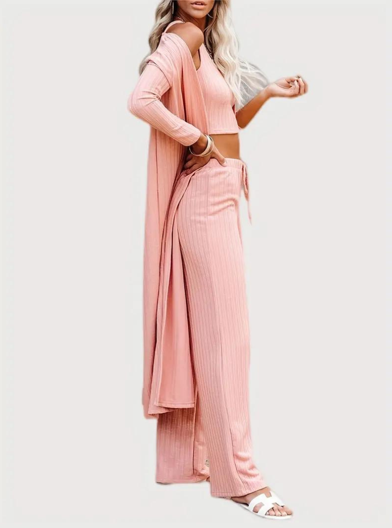 Kvinnors Tredelad Loungesats Ribbad Polyester-2