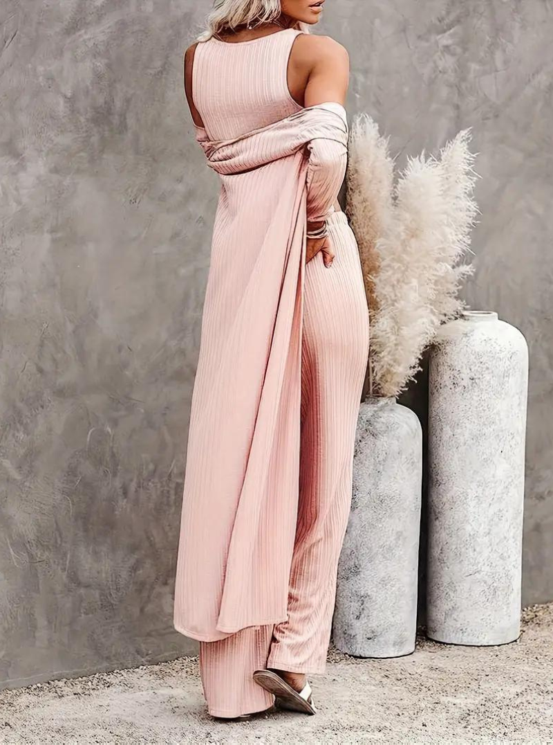 Kvinnors Tredelad Loungesats Ribbad Polyester-5