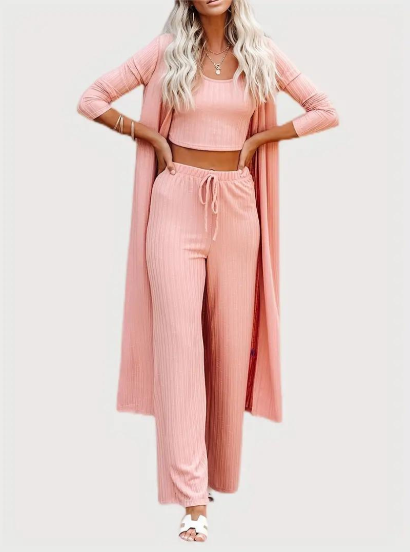 Kvinnors Tredelad Loungesats Ribbad Polyester-1