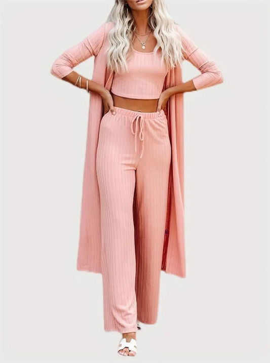 Kvinnors Tredelad Loungesats Ribbad Polyester-1