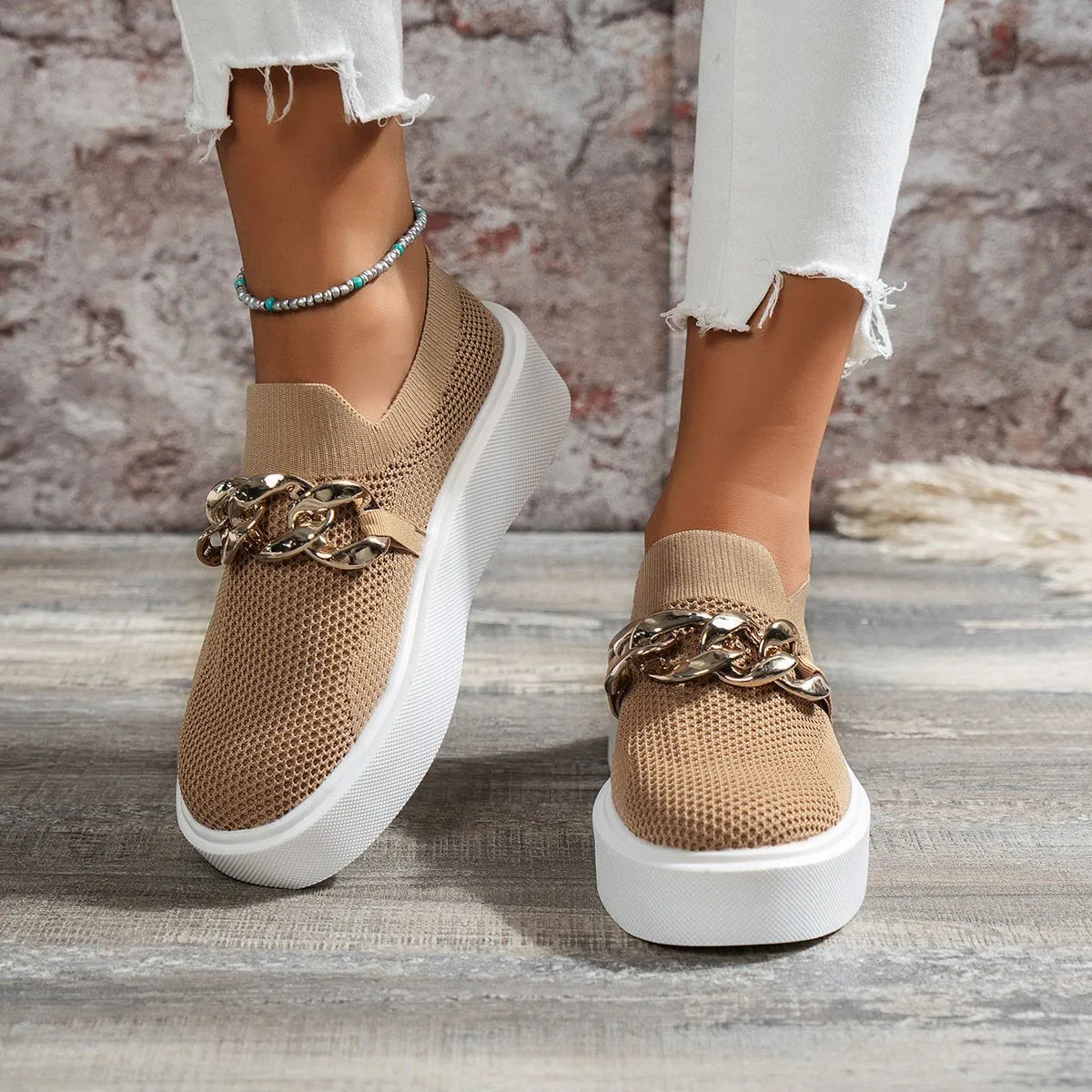 Variant image for Kvinnors Slip-on Sneakers Nät med Kedjedetalj-1