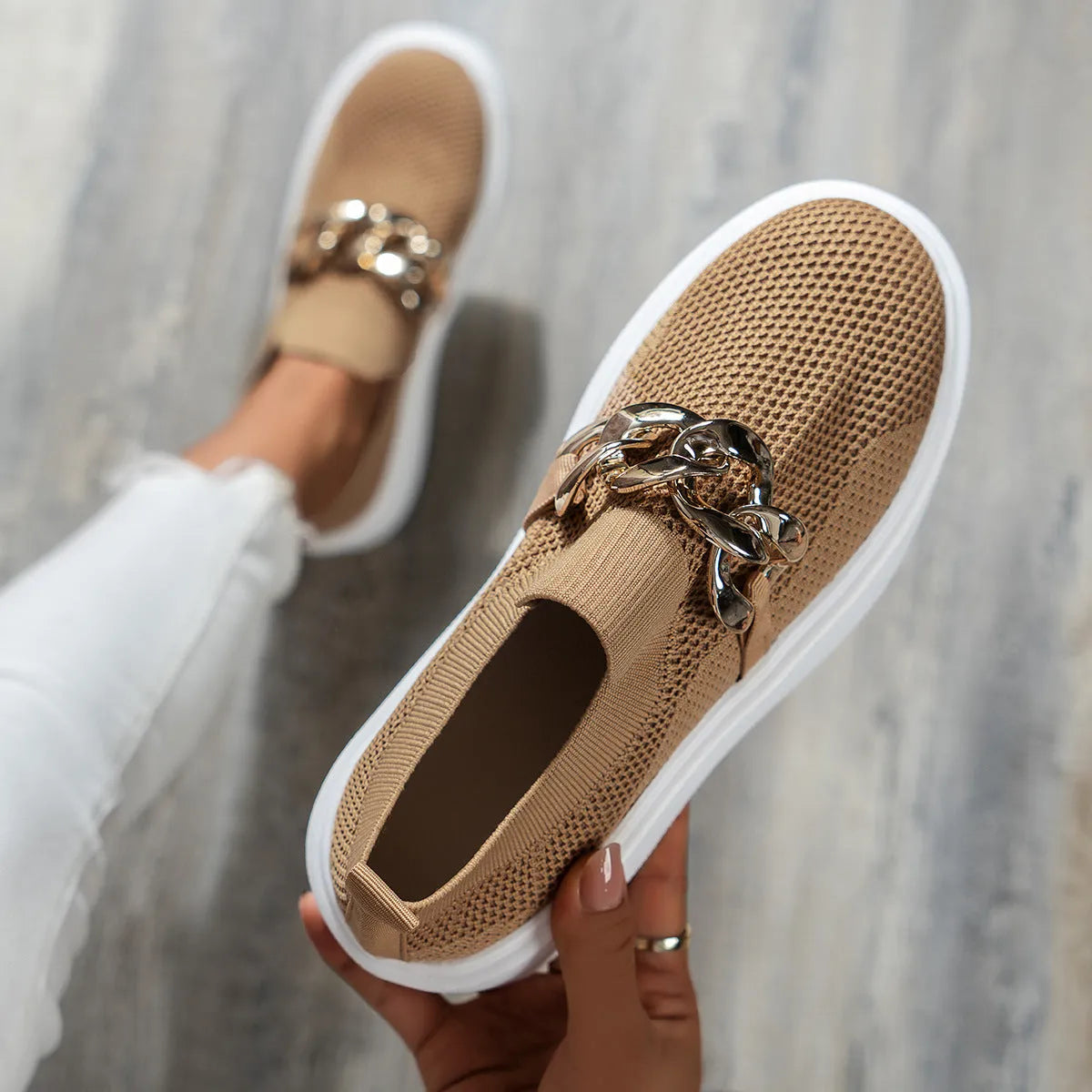 Kvinnors Slip-on Sneakers Nät med Kedjedetalj-3