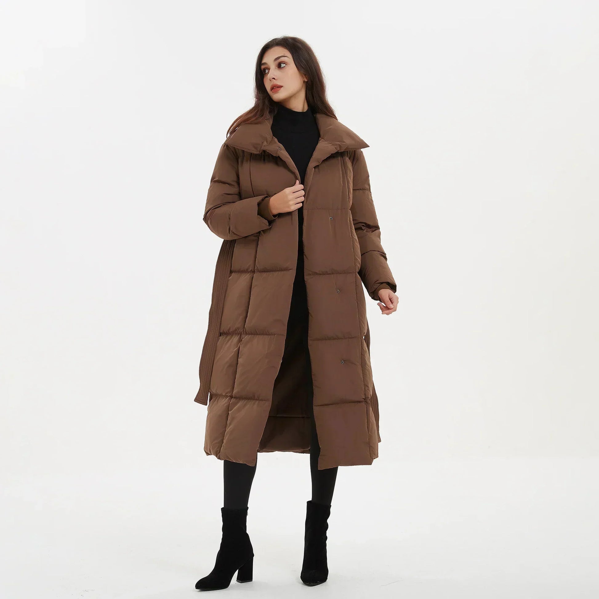 Kvinnors Lång Vinterjacka Elegant Design Högkvalitativt Tyg-5