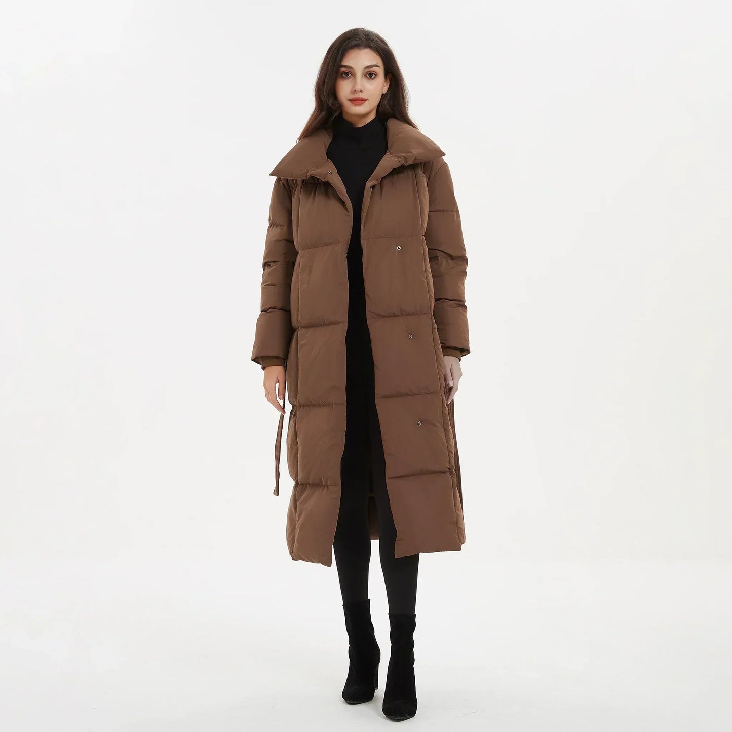 Kvinnors Lång Vinterjacka Elegant Design Högkvalitativt Tyg-2