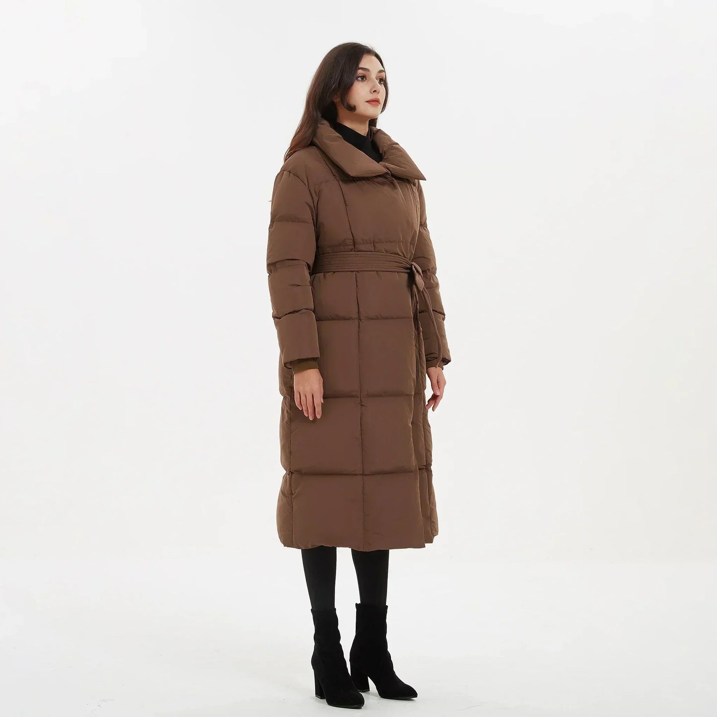 Kvinnors Lång Vinterjacka Elegant Design Högkvalitativt Tyg-4