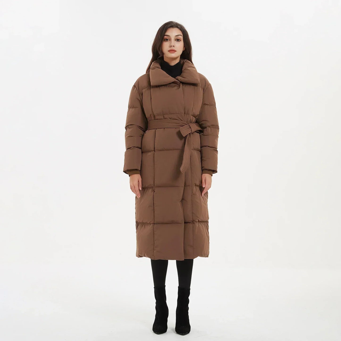 Kvinnors Lång Vinterjacka Elegant Design Högkvalitativt Tyg-3