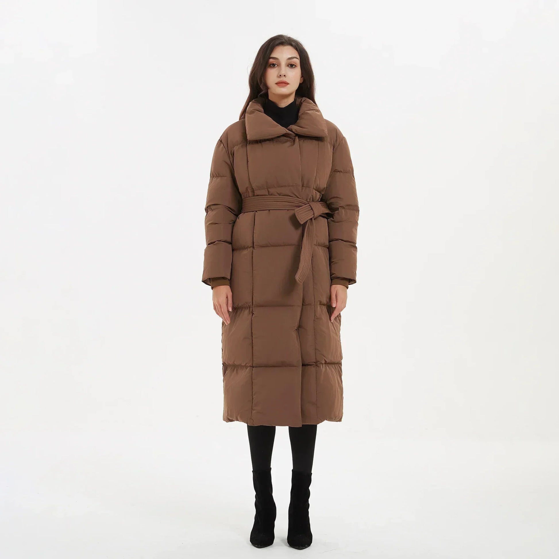 Kvinnors Lång Vinterjacka Elegant Design Högkvalitativt Tyg-3