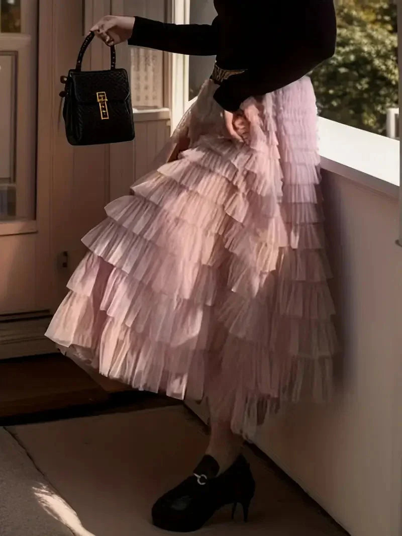 Kvinnors Tyllkjol Trendig Design Luftig Polyester-6