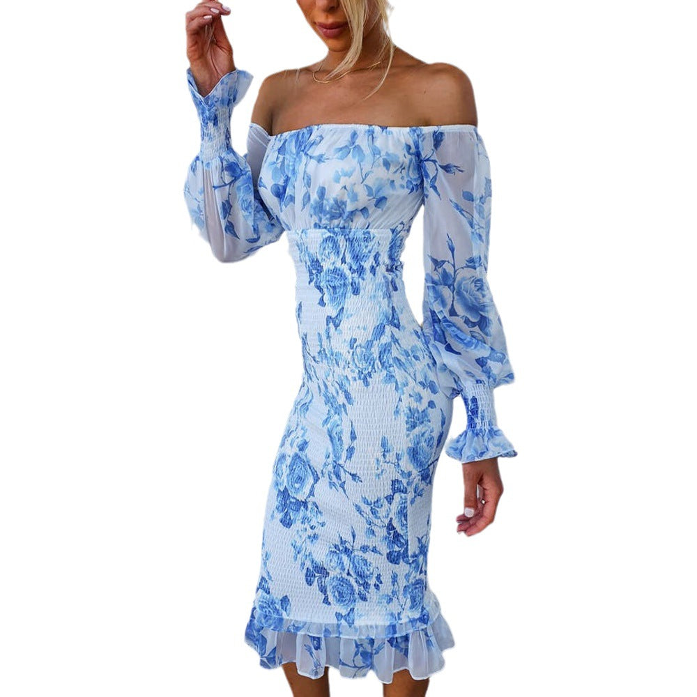 Maxiklänning Dam Off-Shoulder Bodycon Bomullspolyester med Botanisk Design 3