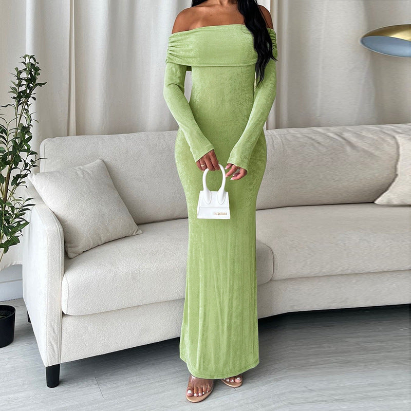 Maxiklänning Dam Off-Shoulder med Rüsch Detaljer i Stretchigt Material 2