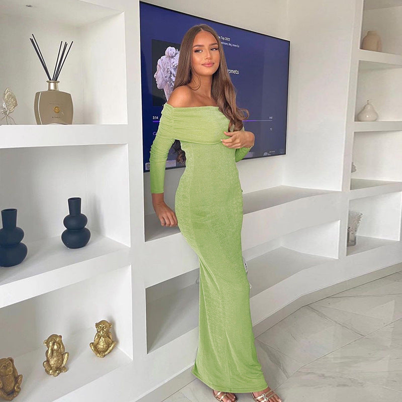 Maxiklänning Dam Off-Shoulder med Rüsch Detaljer i Stretchigt Material 3