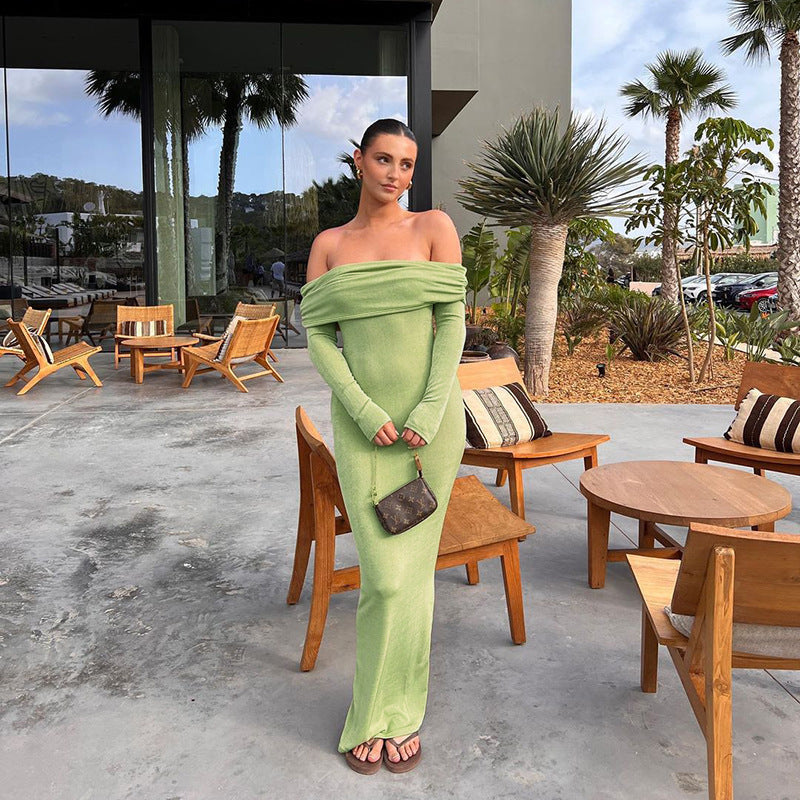 Maxiklänning Dam Off-Shoulder med Rüsch Detaljer i Stretchigt Material 4