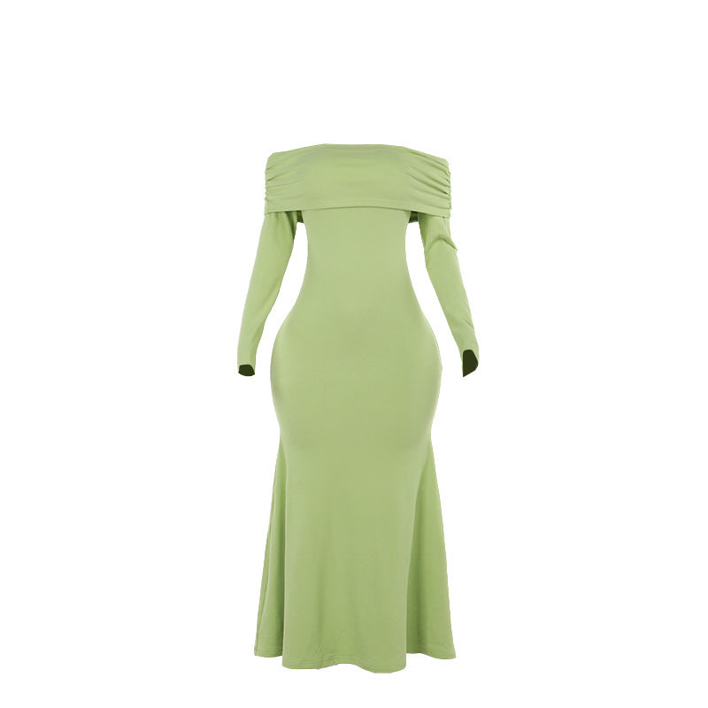 Maxiklänning Dam Off-Shoulder med Rüsch Detaljer i Stretchigt Material 5