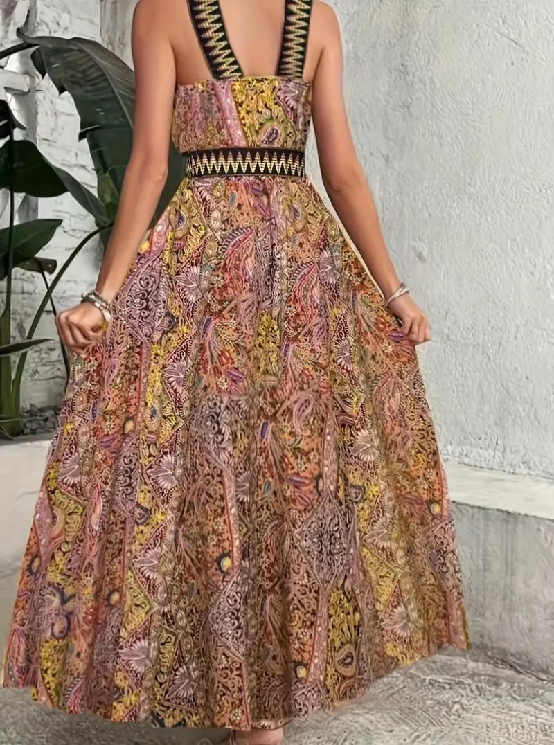 Maxiklänning Dam Boho Lång Polyester Flödande Silhuett-2