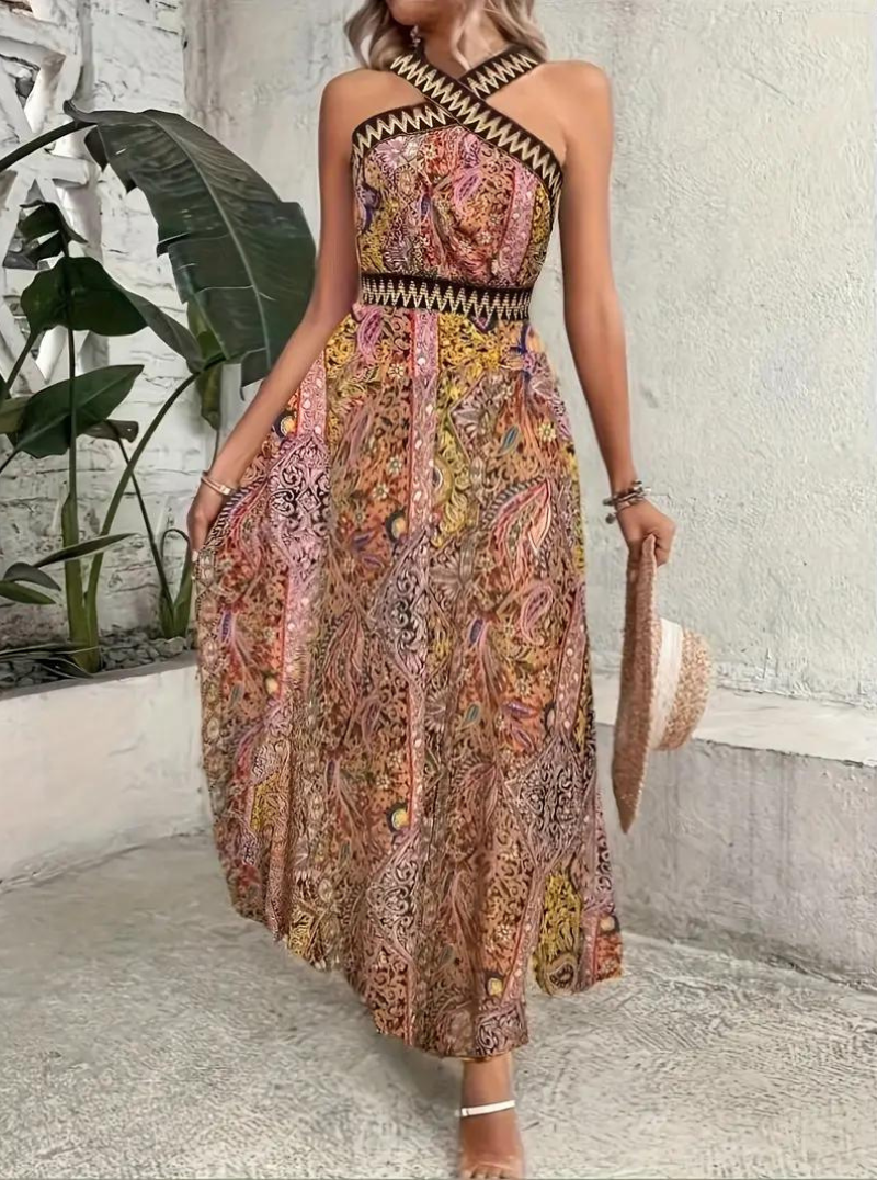 Maxiklänning Dam Boho Lång Polyester Flödande Silhuett-1