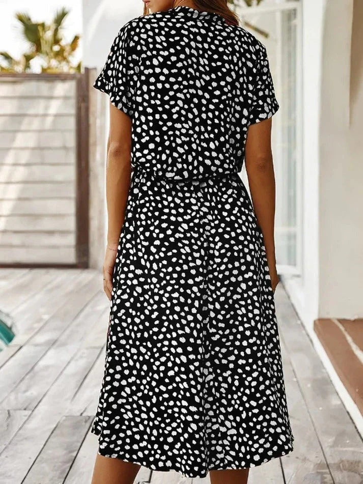 Dam Klänning Midi Prickig med Förtrollande Krage Polyester-6