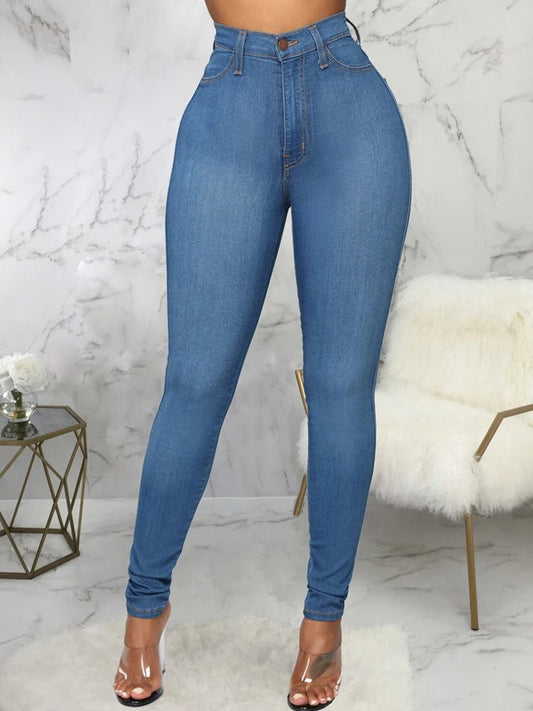 Dam Jeans Hög Midja Elastisk Passform Slitstarka Material-1