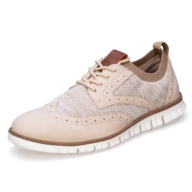 Herrskor Finskor i Beige Mesh med Brogue Detaljer – Hållbar Läder och Andningsbart Material för Elegant Stil 4