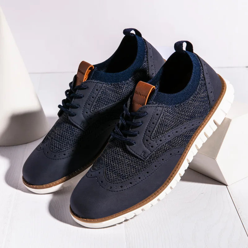 Herrskor Finskor i Beige Mesh med Brogue Detaljer – Hållbar Läder och Andningsbart Material för Elegant Stil 5