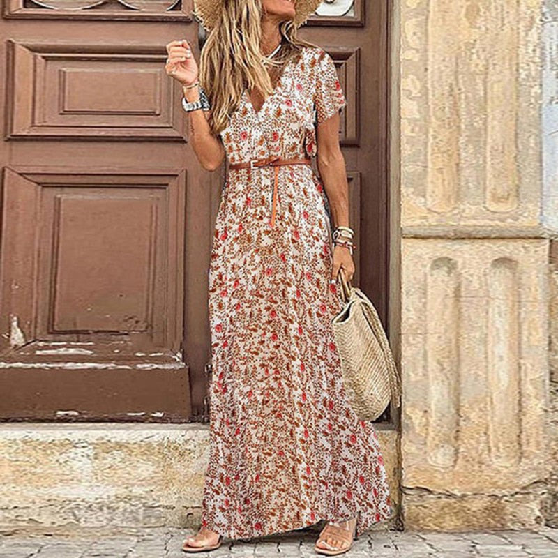 Maxiklänning Dam Boho Sidoslits Lätt Tyg 6