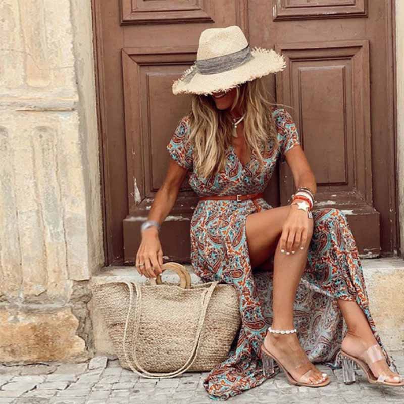 Maxiklänning Dam Boho Sidoslits Lätt Tyg 3