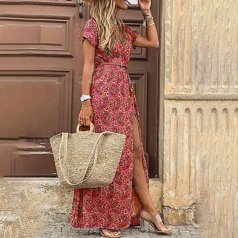 Maxiklänning Dam Boho Sidoslits Lätt Tyg 1