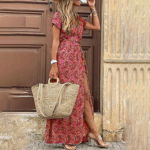 Maxiklänning Dam Boho Sidoslits Lätt Tyg 1