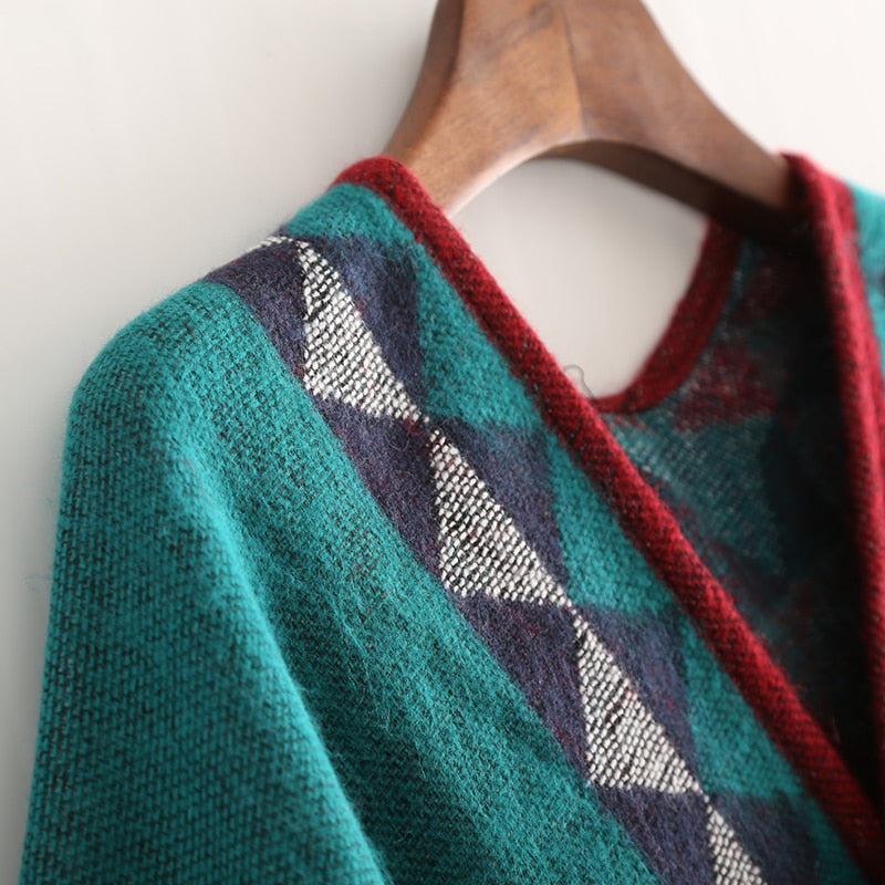 Dam Poncho Geometrisk Design Akryl-6