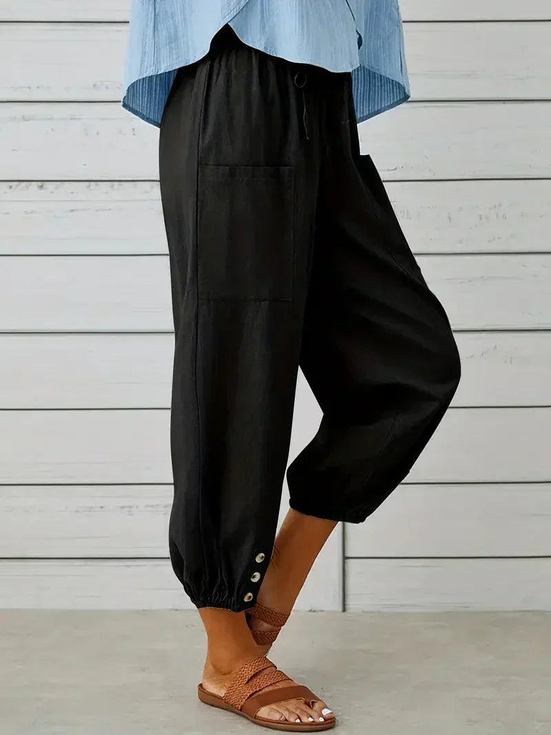 Sommarbyxor Dam i Linne med Avslappnad Silhuett – Normal Passform och Praktiska Fickor 2