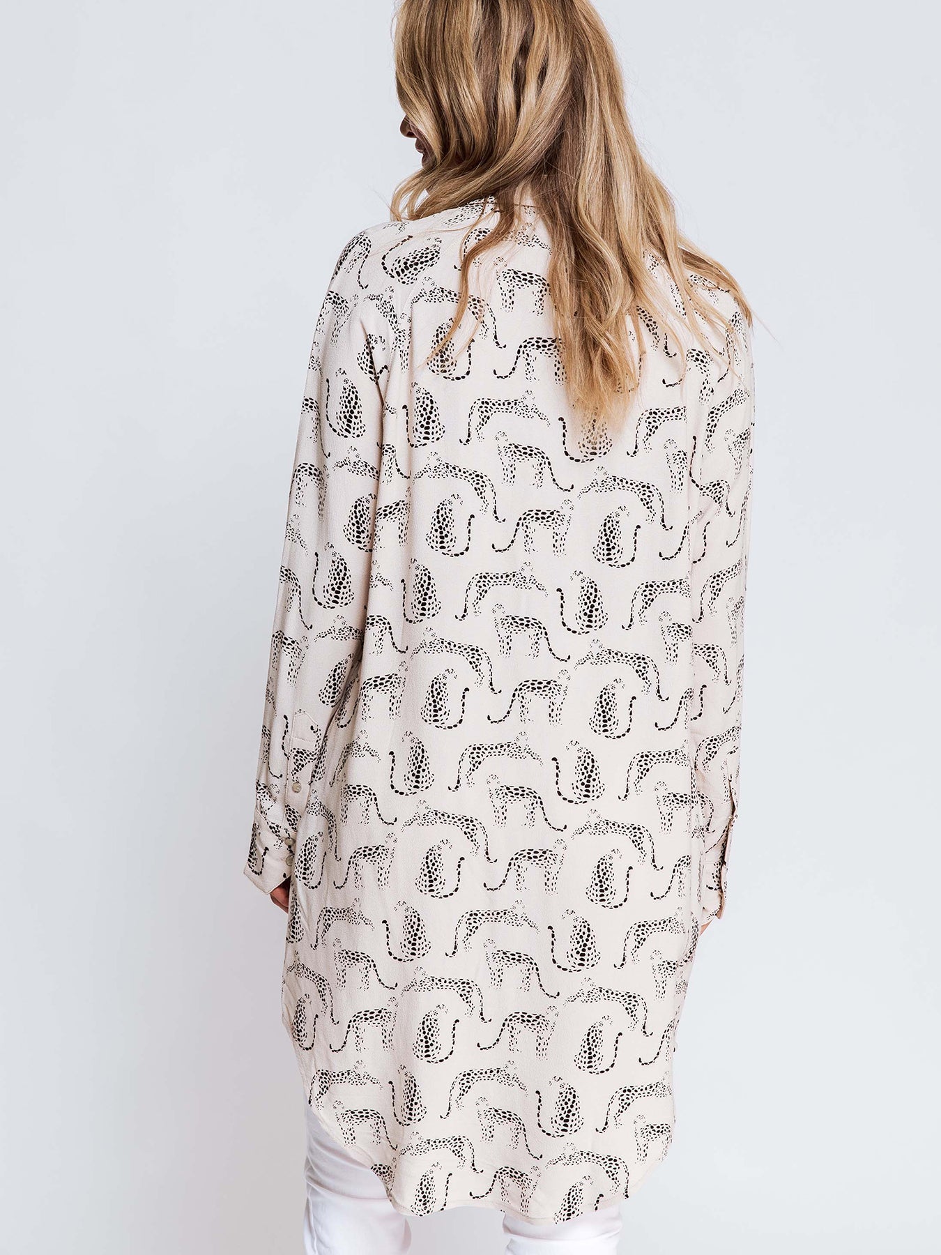 Dam Skjorta Avslappnad Leopardtryck 100% Bomull-3