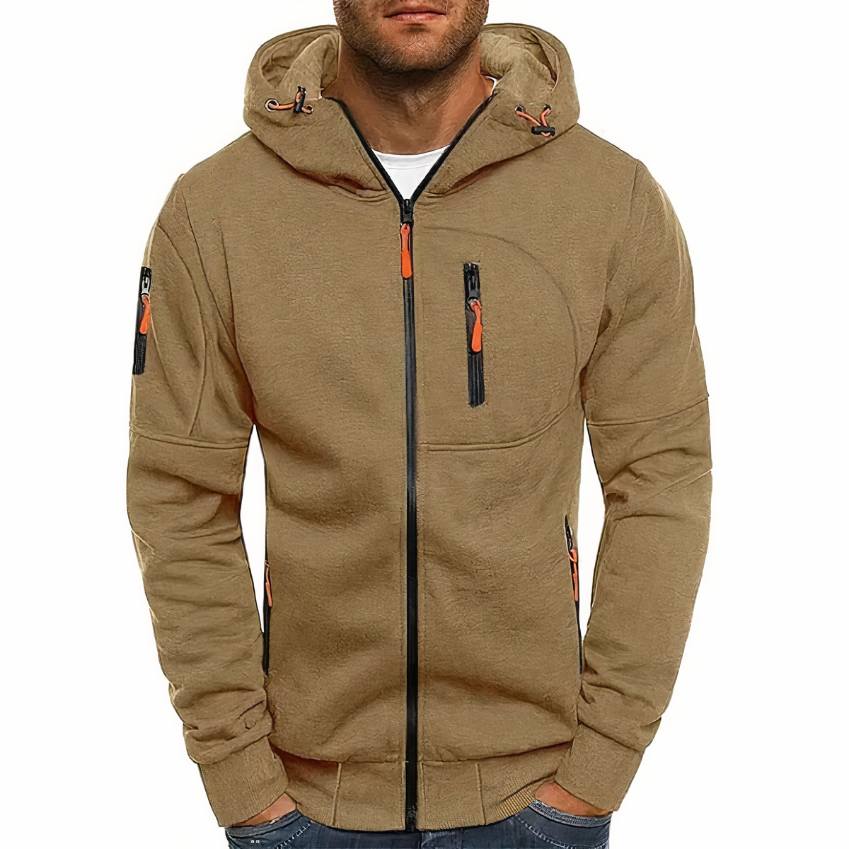 Herrar Zip Hoodie Mjuk Bomullsmix med Dragkedja 9