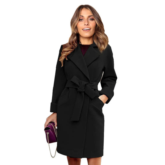 Kvinno Trench Coat Dubbelknappad Ullblandning-1