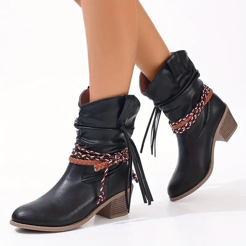 Damstövlar Cowboystil Klassisk Design Läder-5