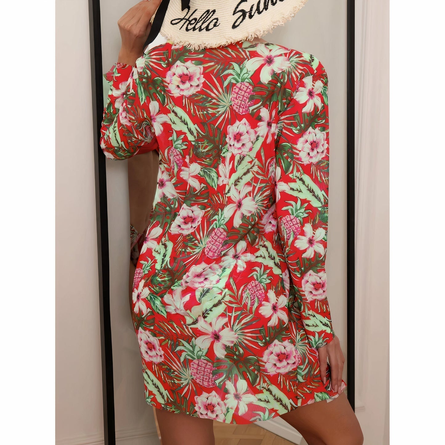 Dam Bikiniuppsättning med Blommönster och Kimono i Snabbtorkande Material-3