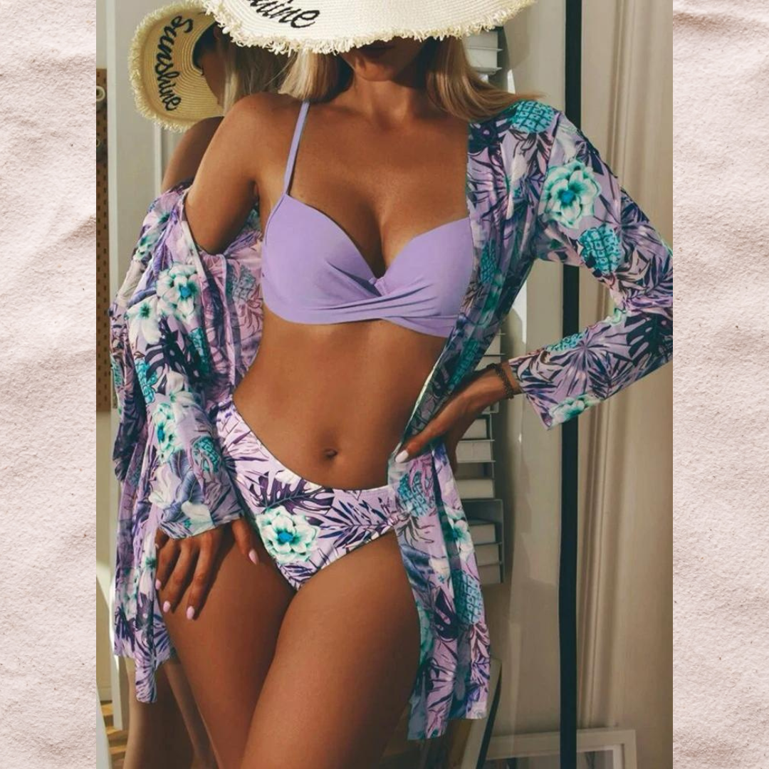 Variant image for Dam Bikiniuppsättning med Blommönster och Kimono i Snabbtorkande Material-29