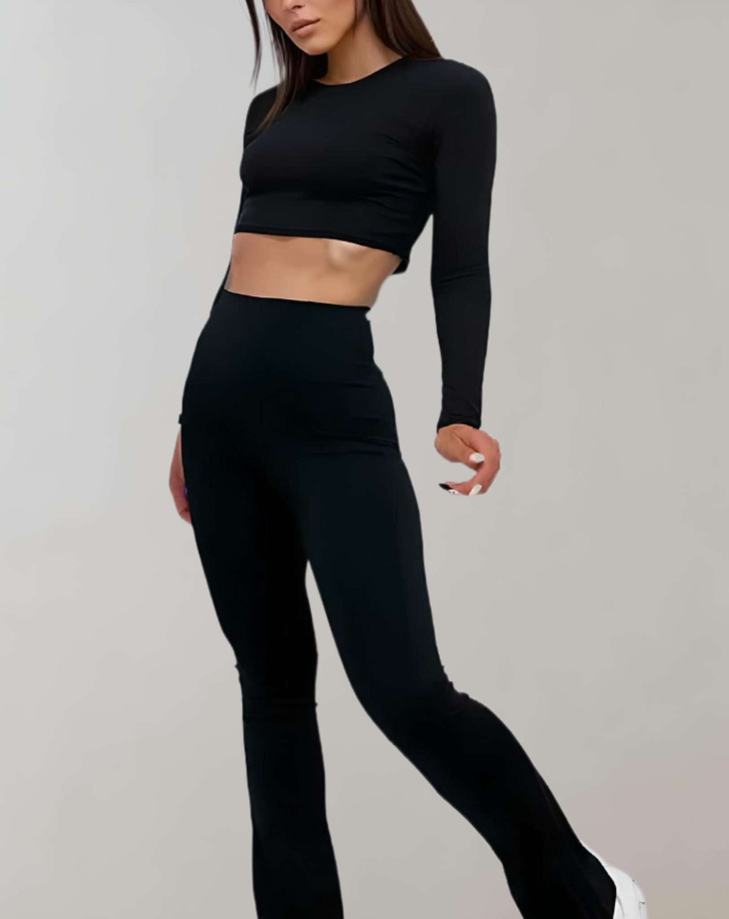 Snygga Byxor Dam Hög Midja Vida Ben Andningsbart Tyg 5