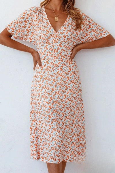 A-linjeklänning för Dam med V-ringning och Tryck – Fina Dam Klänningar i Polyester, Knälång, Perfekt för Vardag och Fest 1